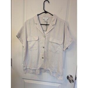 Women's Rachel Zoe Linen Blend Short Sleeve Button Front Shirt Natural Large